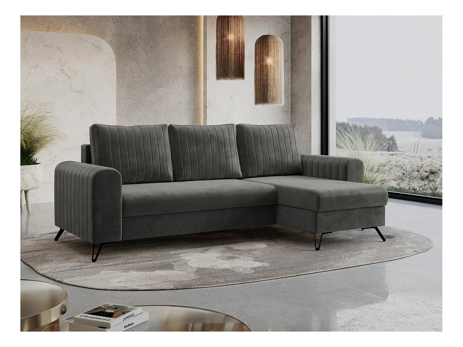 Ecksofa AXEL - universal mit schlaffunktion, Bettkasten - Grau Velvet