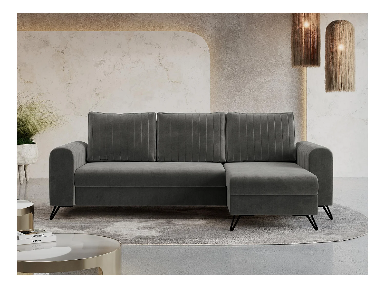 Ecksofa AXEL - universal mit schlaffunktion, Bettkasten - Grau Velvet