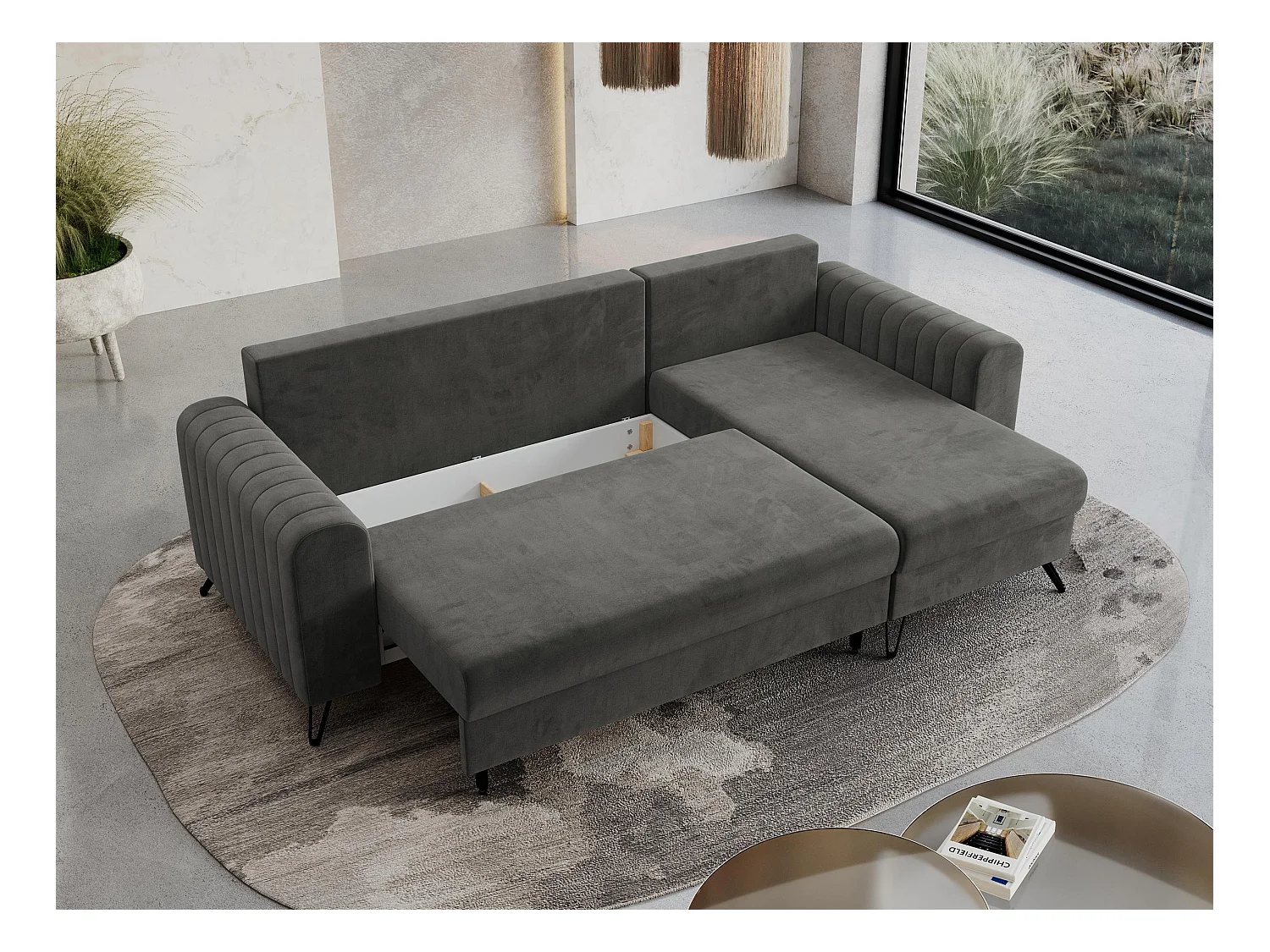 Ecksofa AXEL - universal mit schlaffunktion, Bettkasten - Grau Velvet