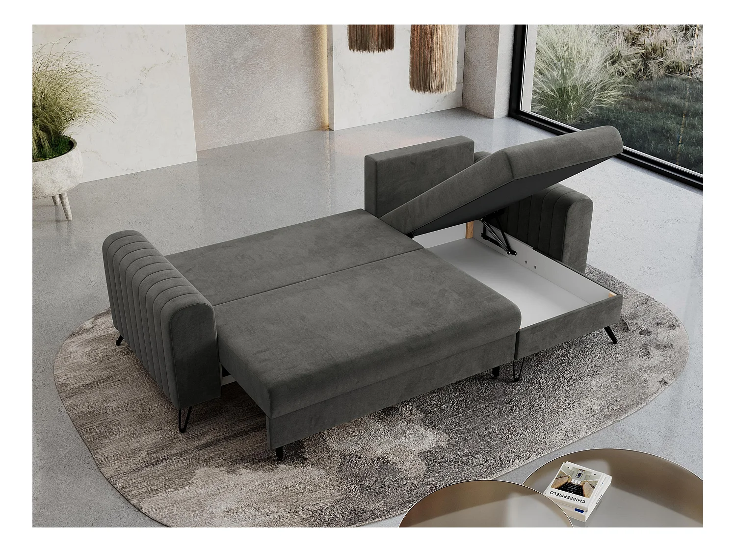 Ecksofa AXEL - universal mit schlaffunktion, Bettkasten - Grau Velvet