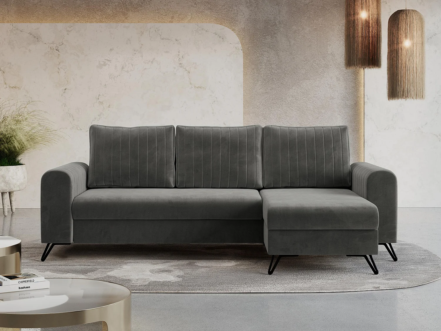Ecksofa AXEL - universal mit schlaffunktion, Bettkasten - Grau Velvet