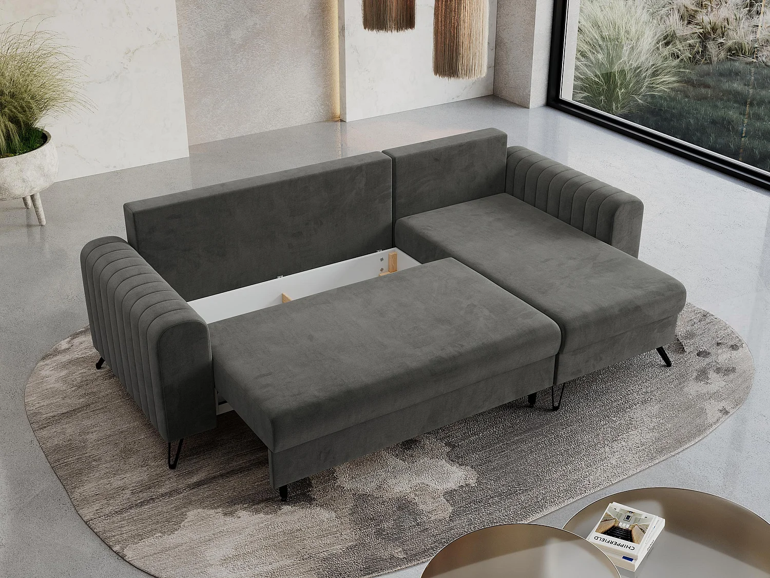 Ecksofa AXEL - universal mit schlaffunktion, Bettkasten - Grau Velvet