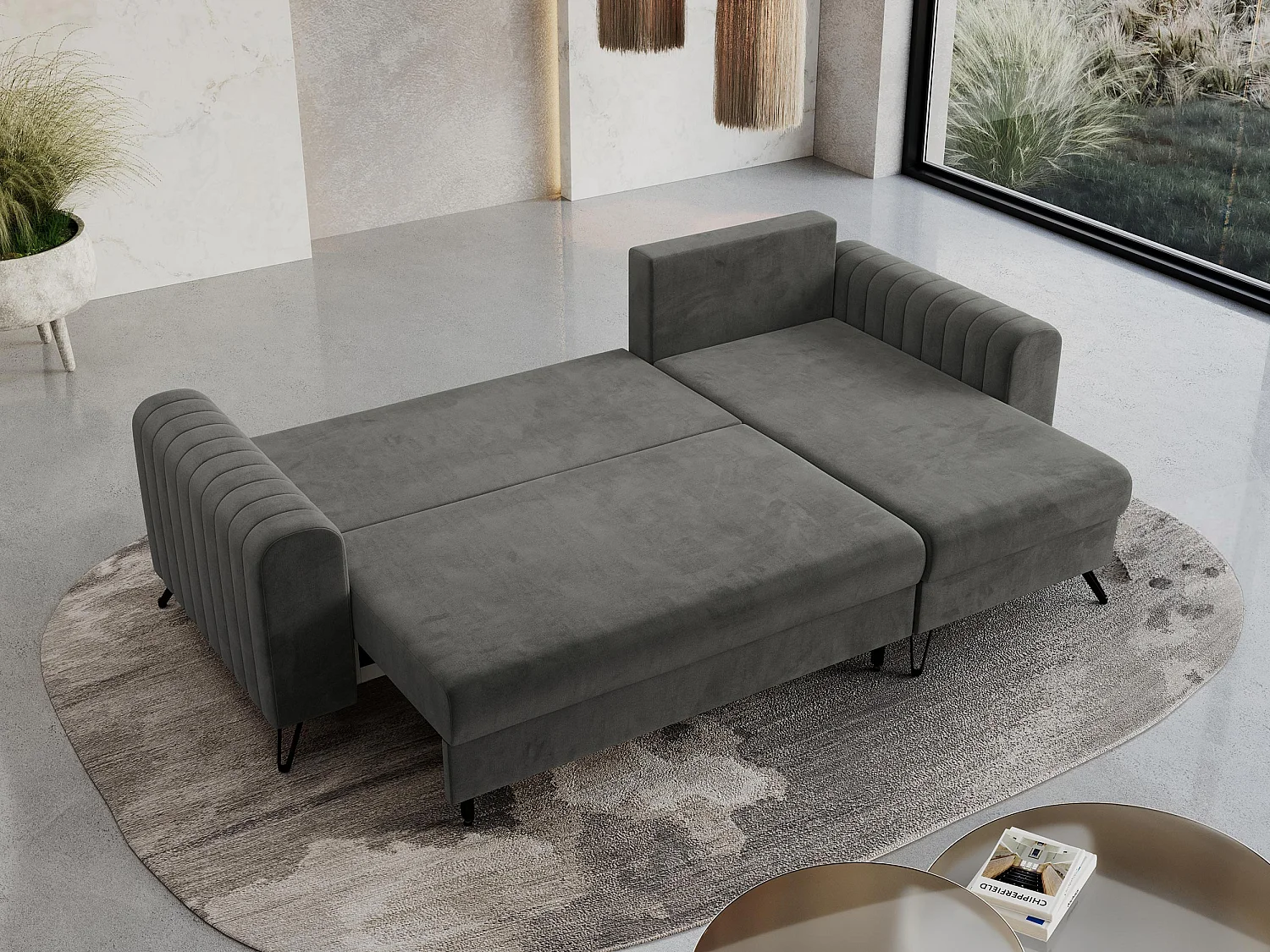 Ecksofa AXEL - universal mit schlaffunktion, Bettkasten - Grau Velvet