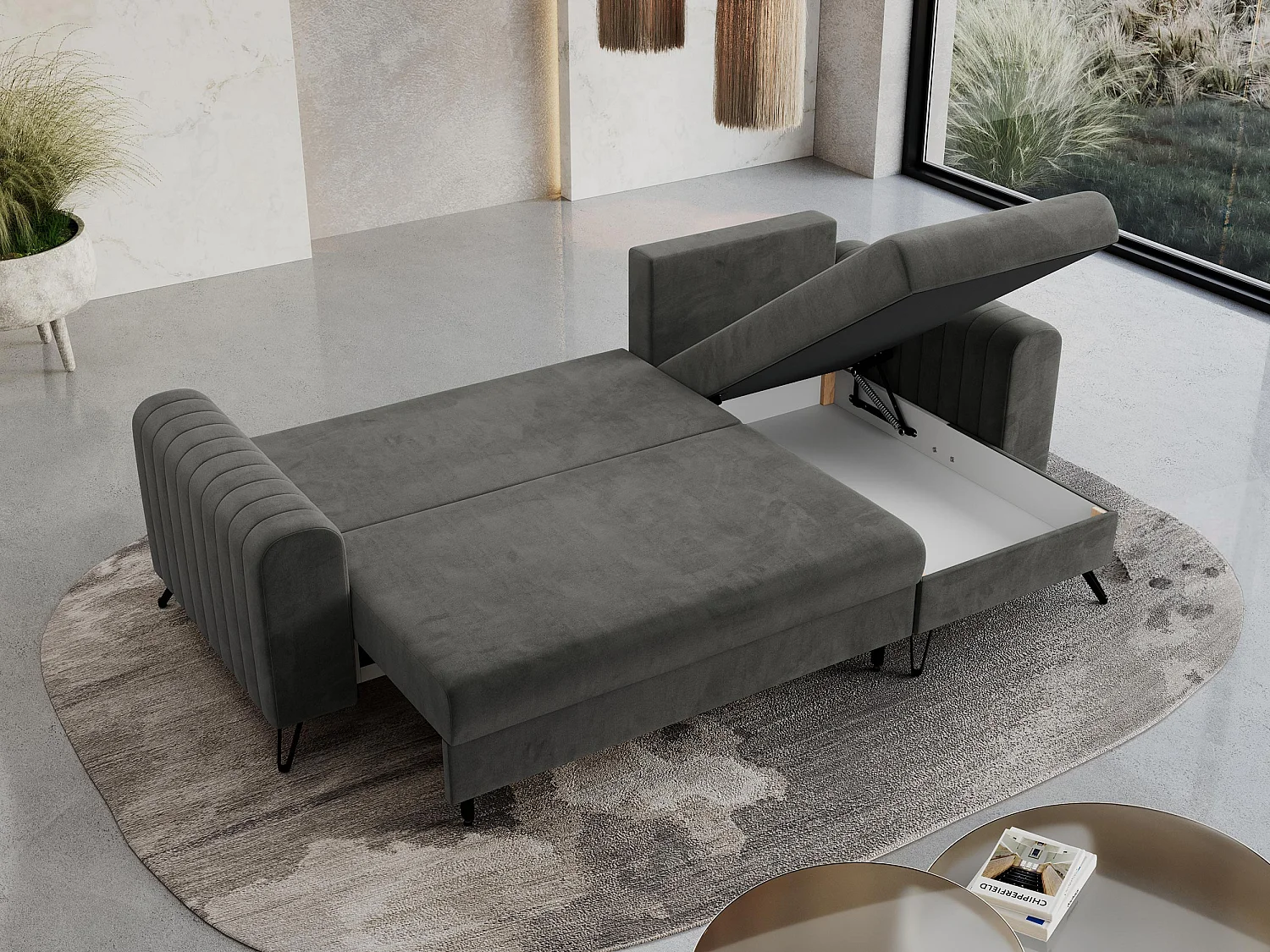 Ecksofa AXEL - universal mit schlaffunktion, Bettkasten - Grau Velvet