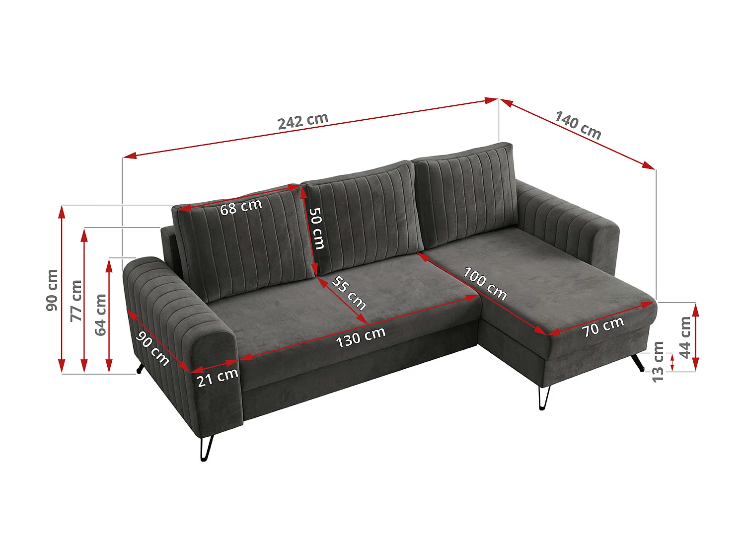 Ecksofa AXEL - universal mit schlaffunktion, Bettkasten - Grau Velvet