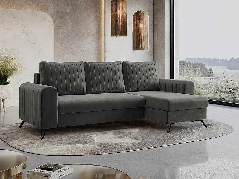 Ecksofa AXEL - universal mit schlaffunktion, Bettkasten - Grau Velvet