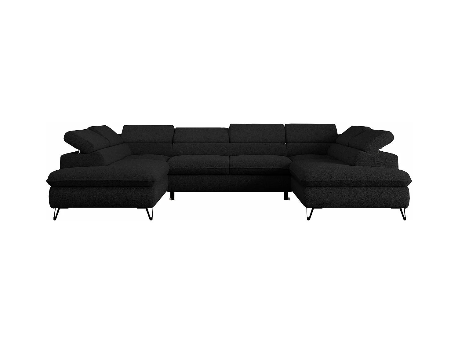 Ecksofa PEDRO U - XXL U-förmige Ecke, schlaffunktion und Bettkästen - Schwarz Boucle