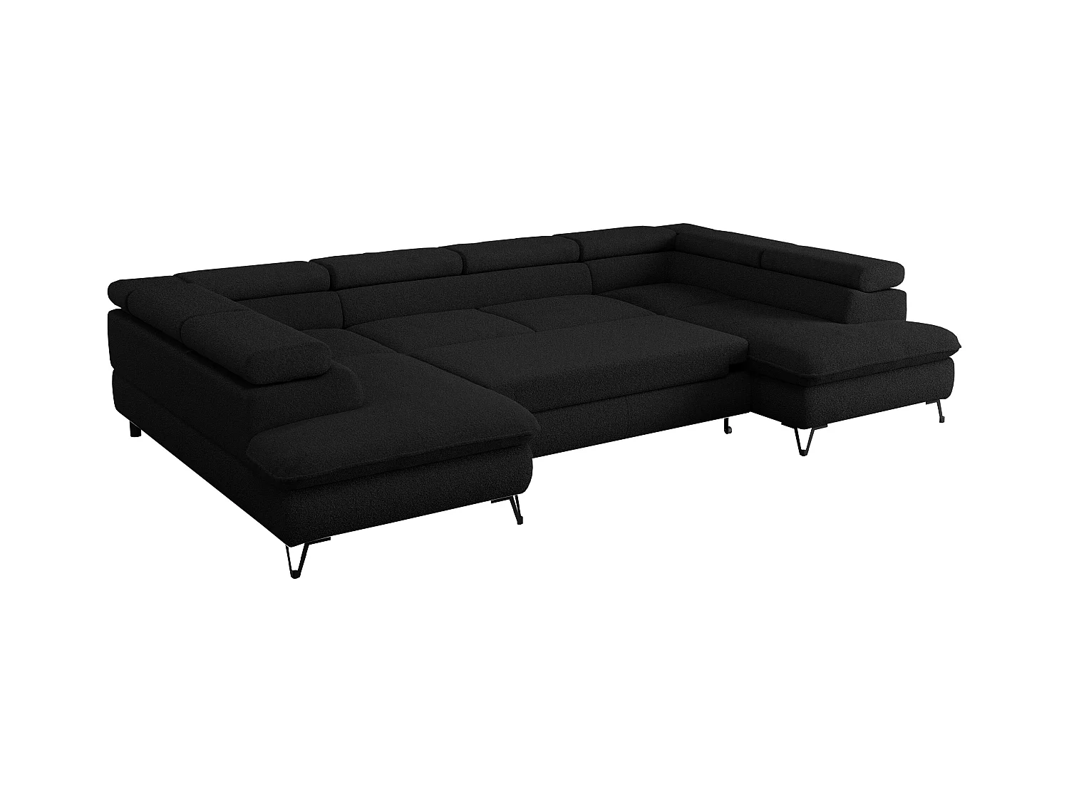 Ecksofa PEDRO U - XXL U-förmige Ecke, schlaffunktion und Bettkästen - Schwarz Boucle