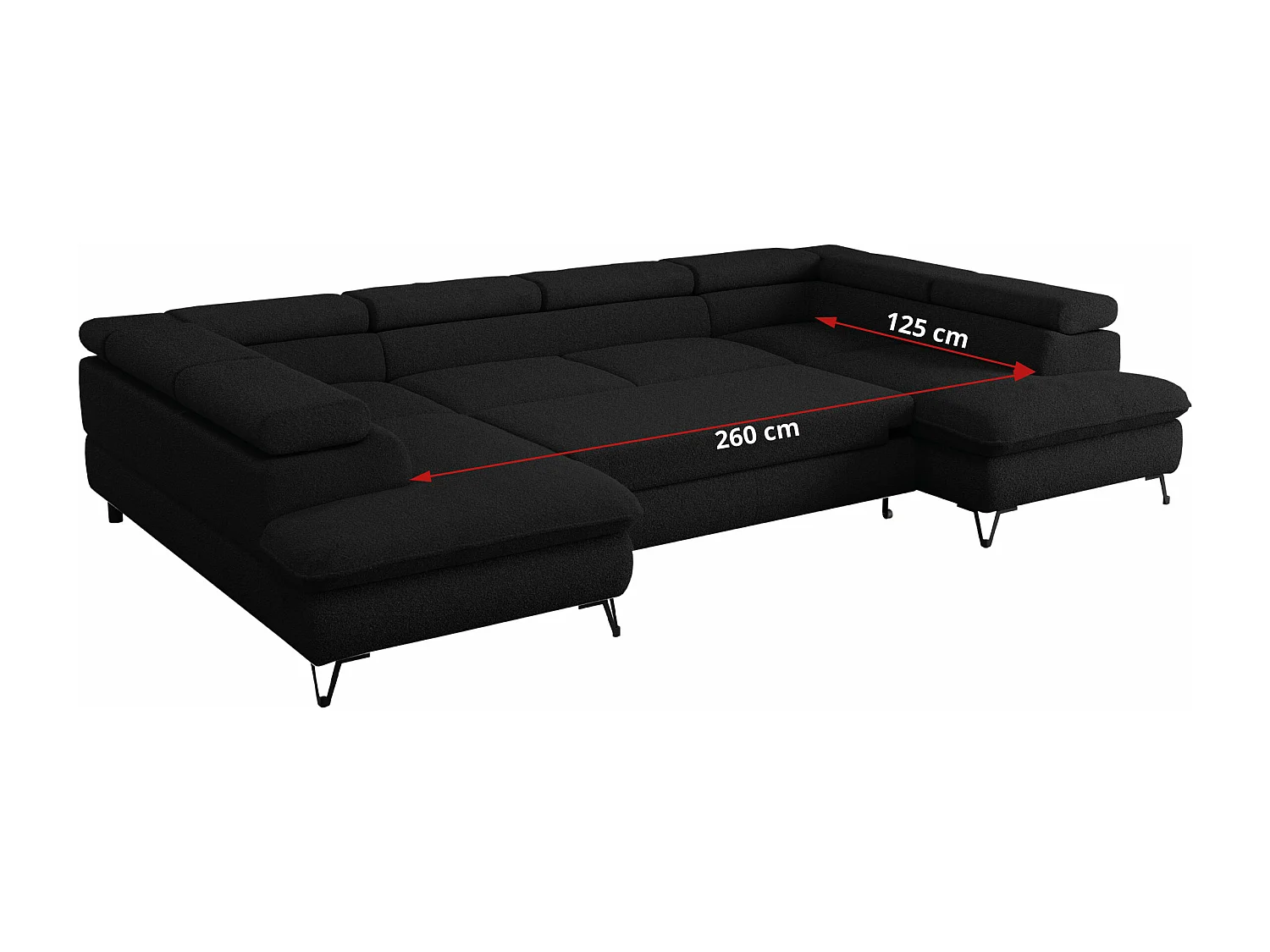 Ecksofa PEDRO U - XXL U-förmige Ecke, schlaffunktion und Bettkästen - Schwarz Boucle