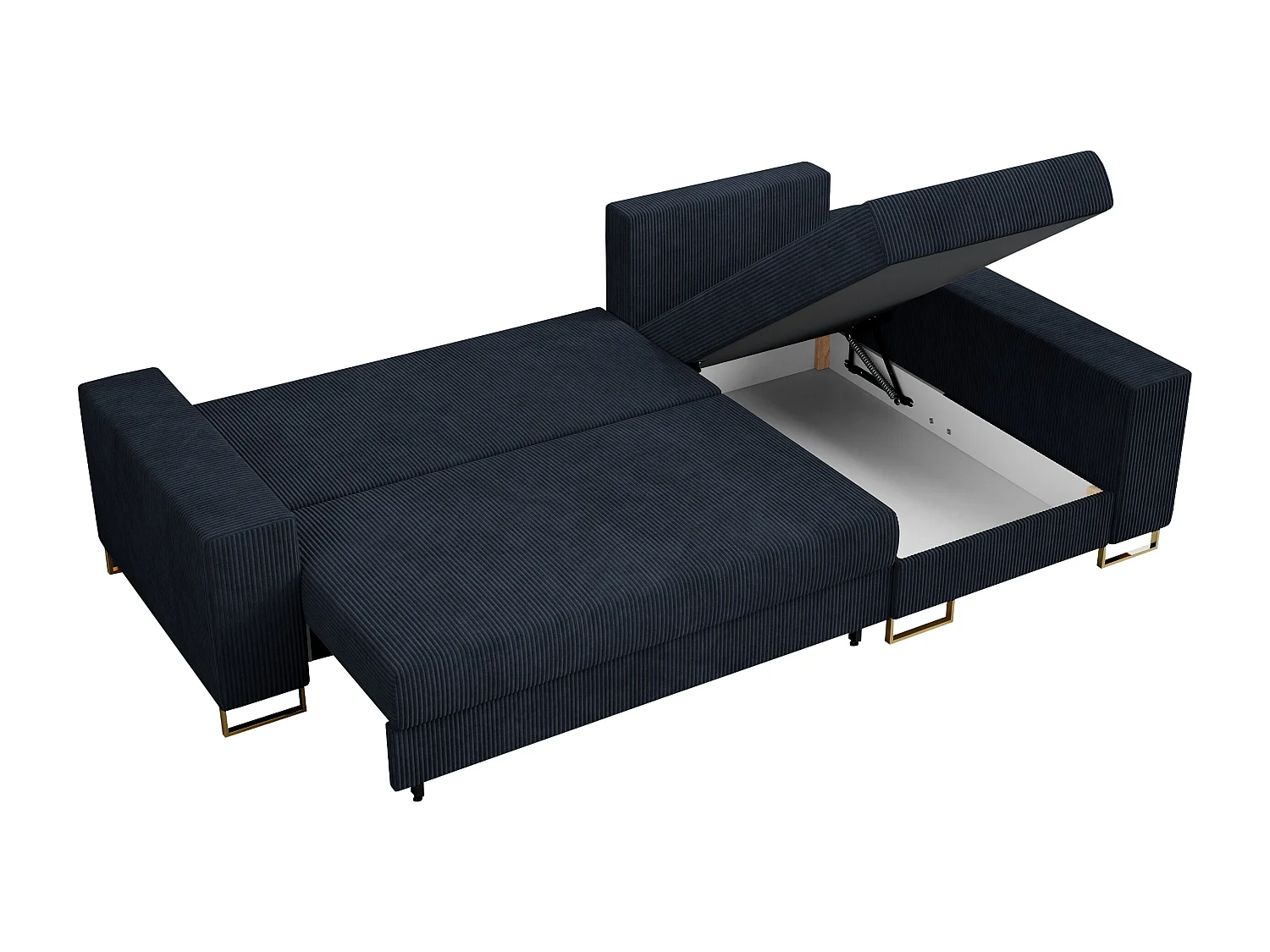 Ecksofa DORIAN - schlaffunktion und Bettkasten, lose Kissen - Dunkelblau Cord