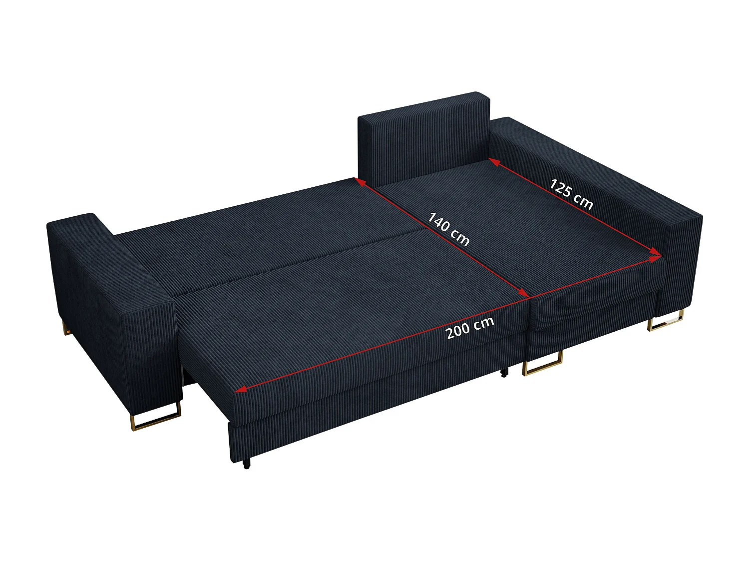 Ecksofa DORIAN - schlaffunktion und Bettkasten, lose Kissen - Dunkelblau Cord