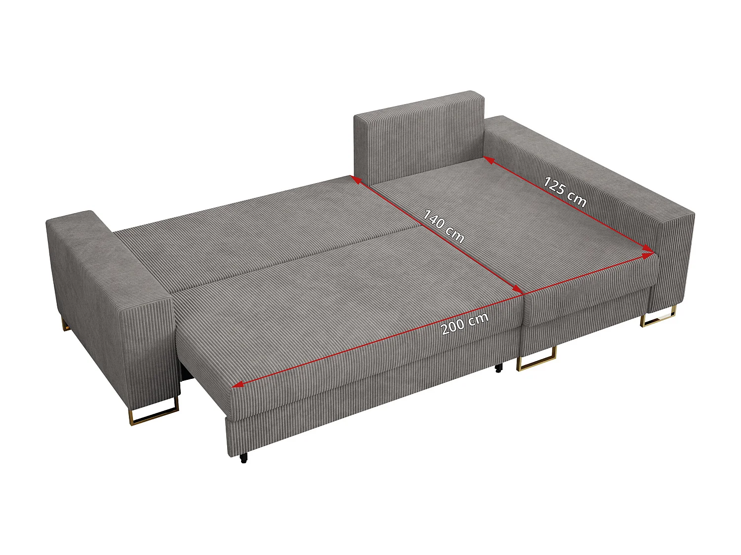 Ecksofa DORIAN - schlaffunktion und Bettkasten, lose Kissen - Hellgrau Cord