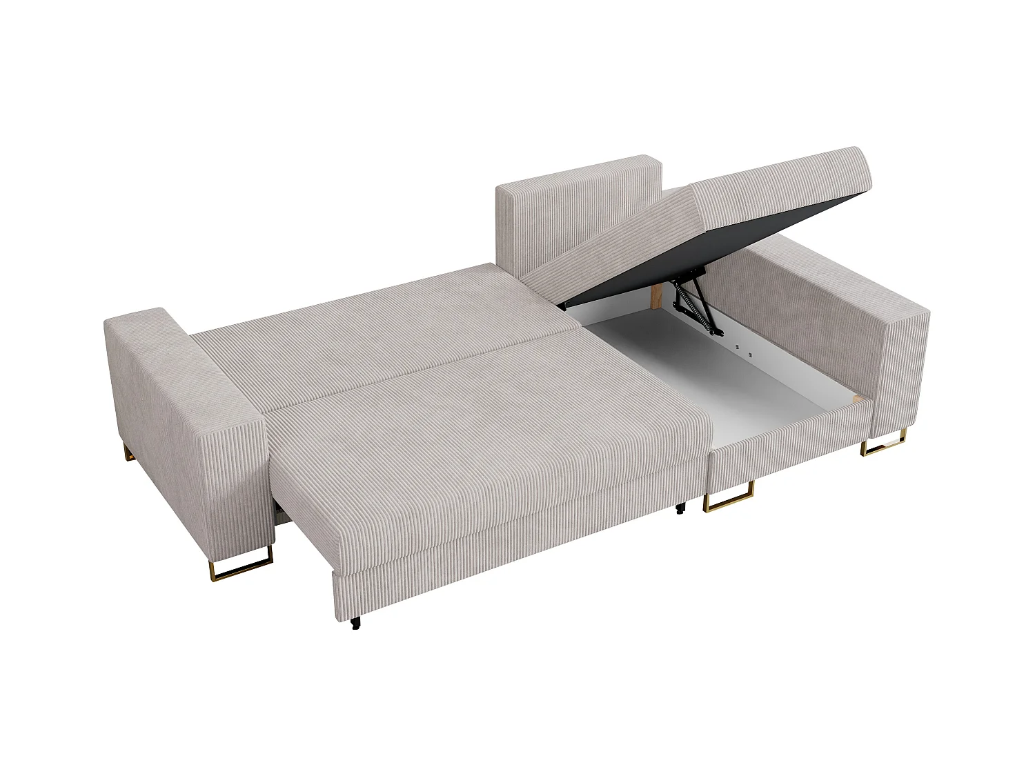 Ecksofa DORIAN - schlaffunktion und Bettkasten, lose Kissen - Weiß Cord