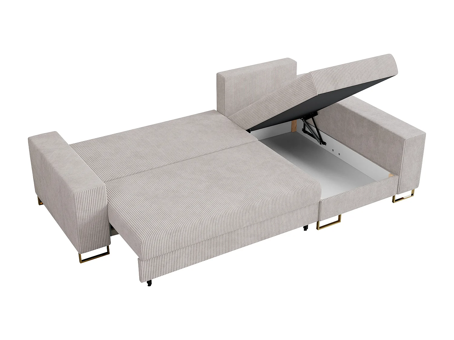 Ecksofa DORIAN - schlaffunktion und Bettkasten, lose Kissen - Weiß Cord