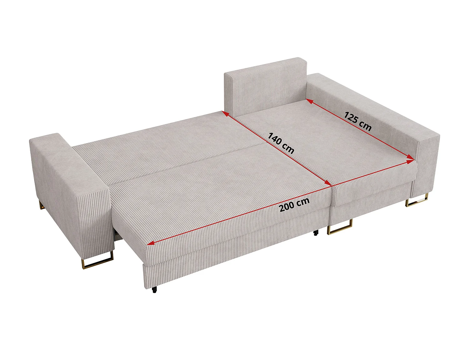 Ecksofa DORIAN - schlaffunktion und Bettkasten, lose Kissen - Weiß Cord