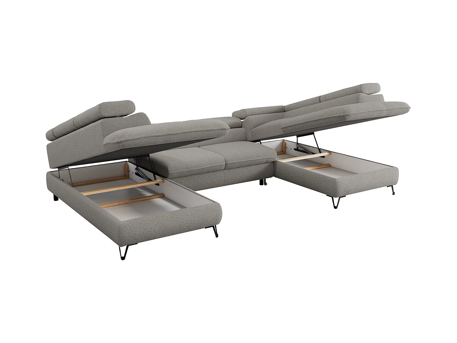 Ecksofa PEDRO U - XXL U-förmige Ecke, schlaffunktion und Bettkästen - Hellgrau Boucle