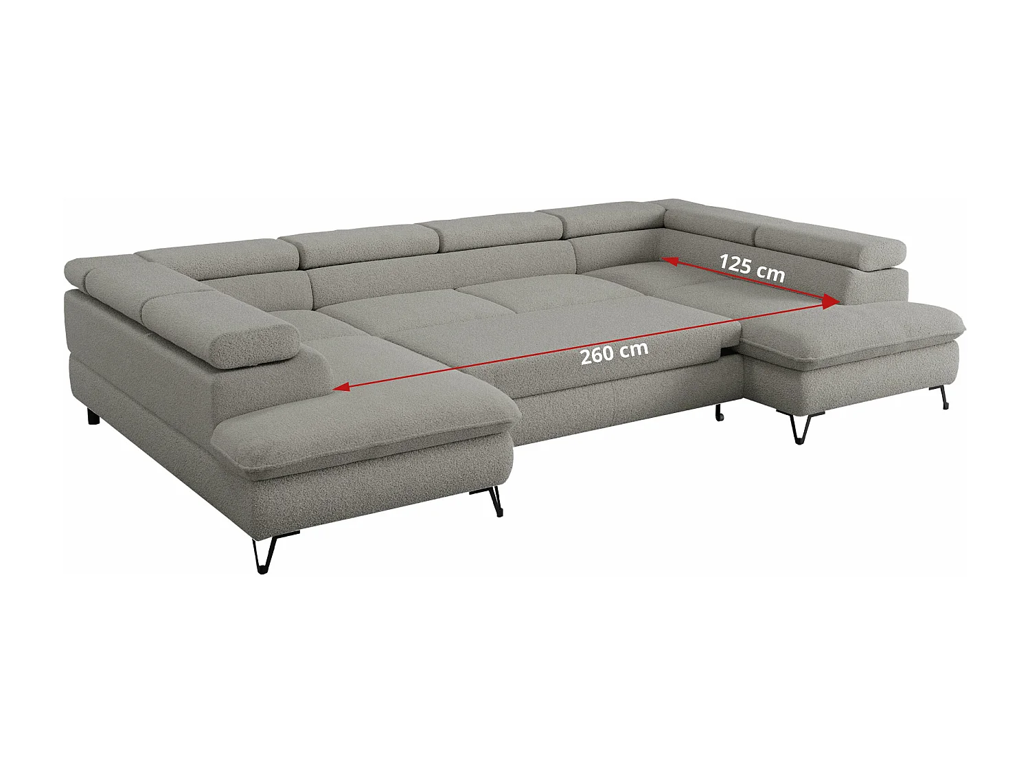 Ecksofa PEDRO U - XXL U-förmige Ecke, schlaffunktion und Bettkästen - Hellgrau Boucle