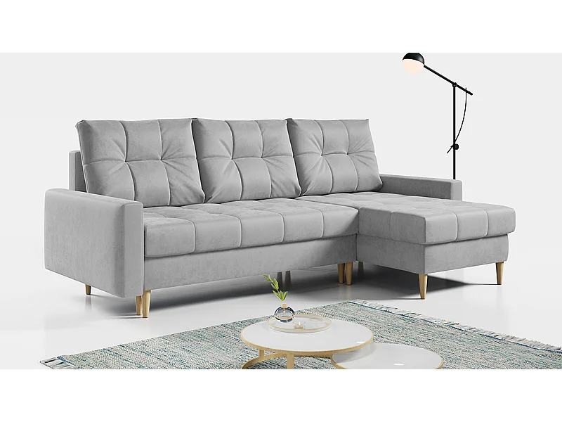 Ecksofa ASTRA - skandinavisch L-förmige Ecke, schlaffunktion - Hellgrau Velvet