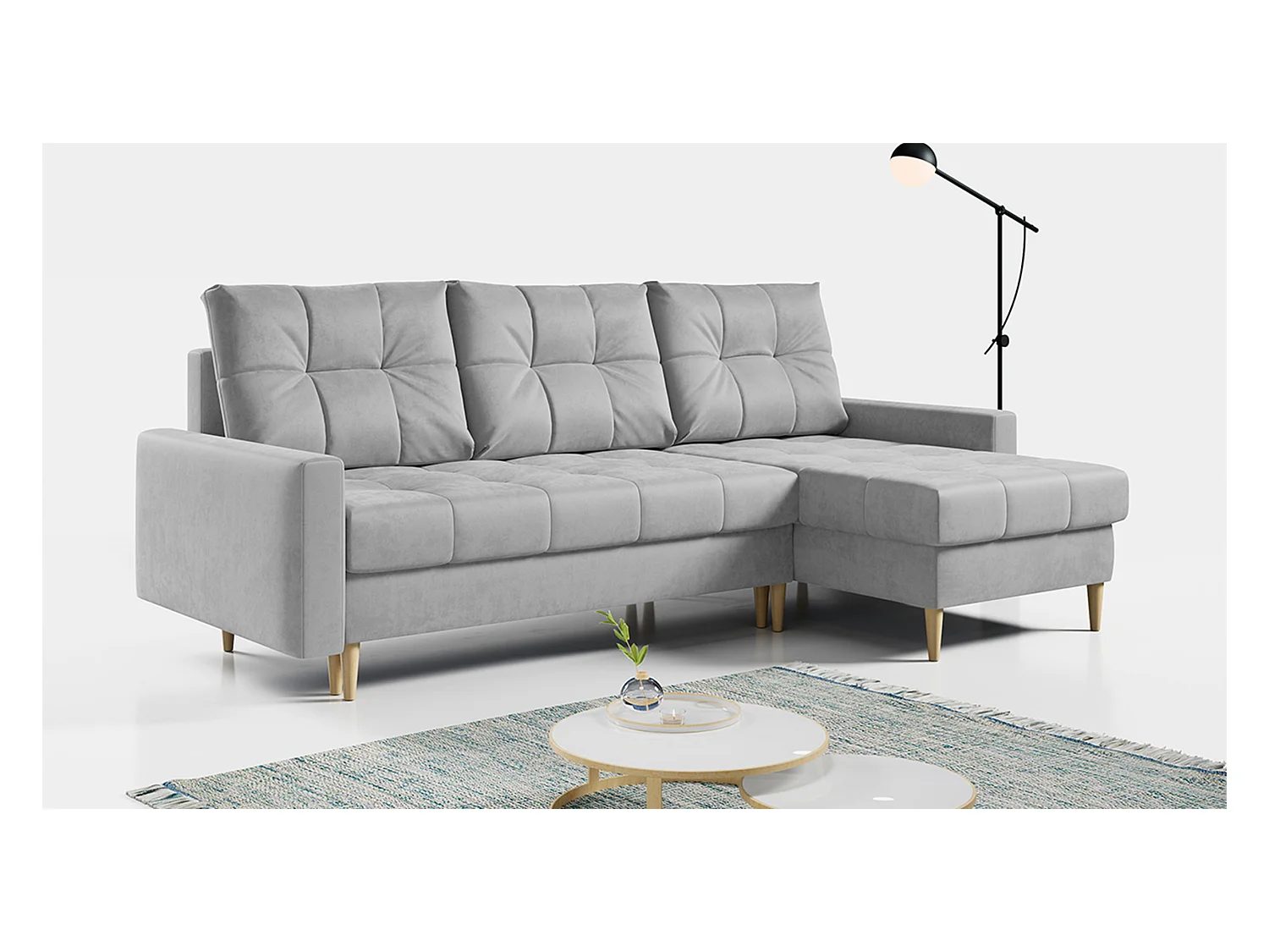 Ecksofa ASTRA - skandinavisch L-förmige Ecke, schlaffunktion - Hellgrau Velvet