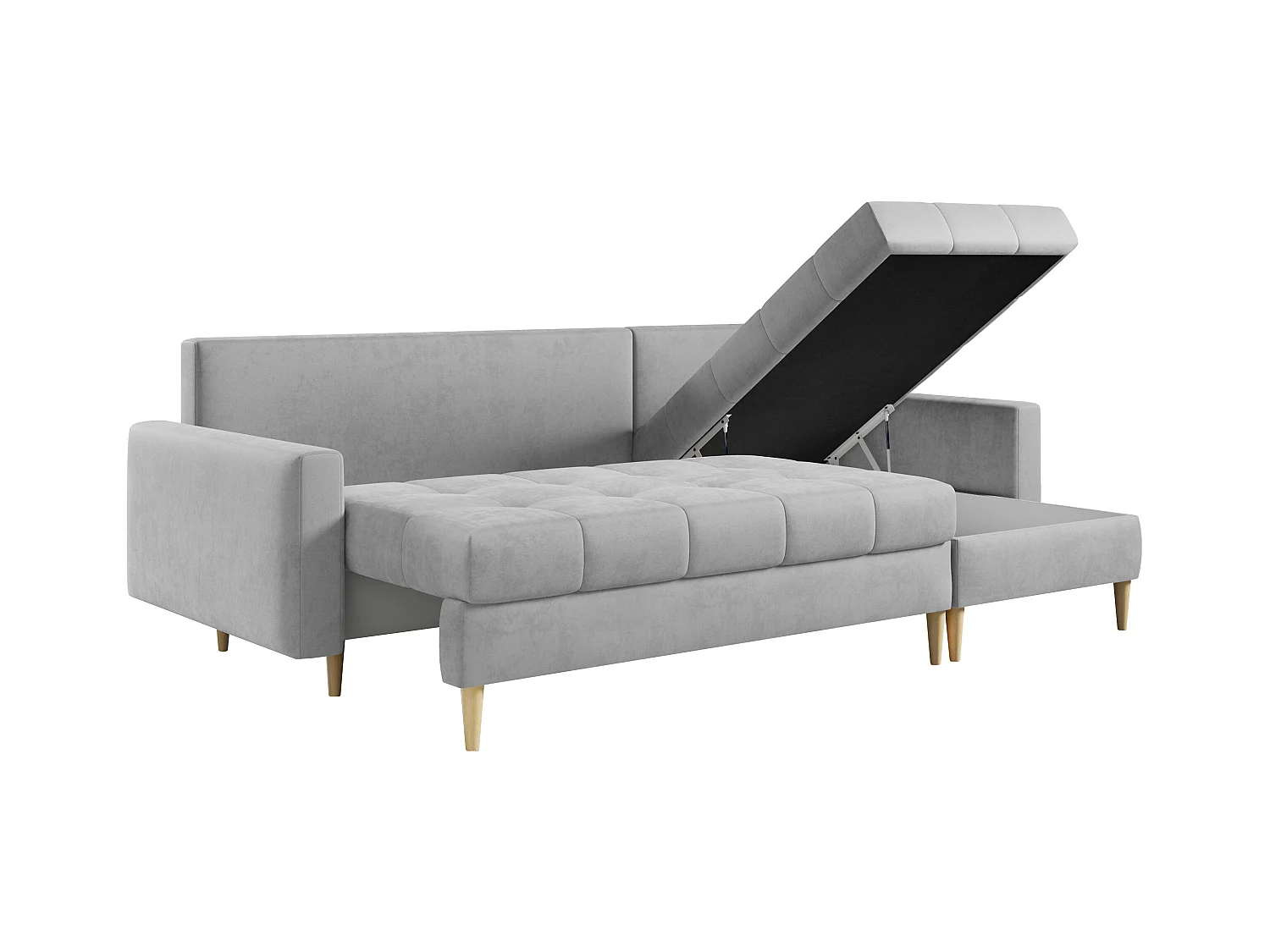 Ecksofa ASTRA - skandinavisch L-förmige Ecke, schlaffunktion - Hellgrau Velvet