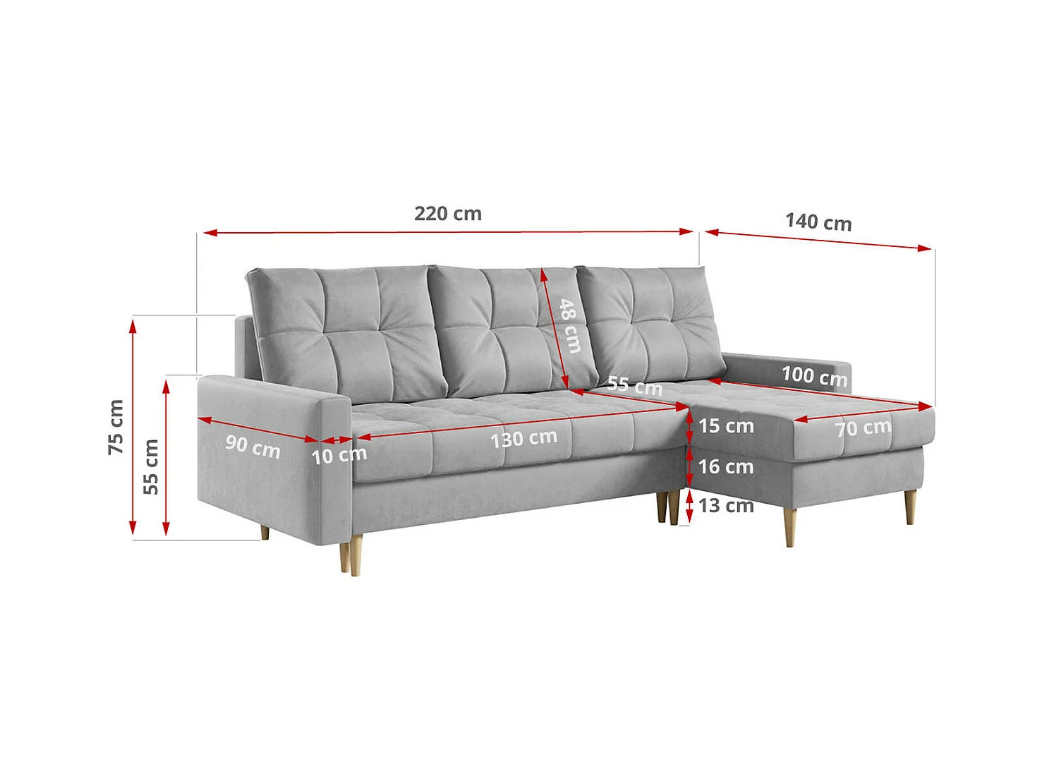 Ecksofa ASTRA - skandinavisch L-förmige Ecke, schlaffunktion - Hellgrau Velvet
