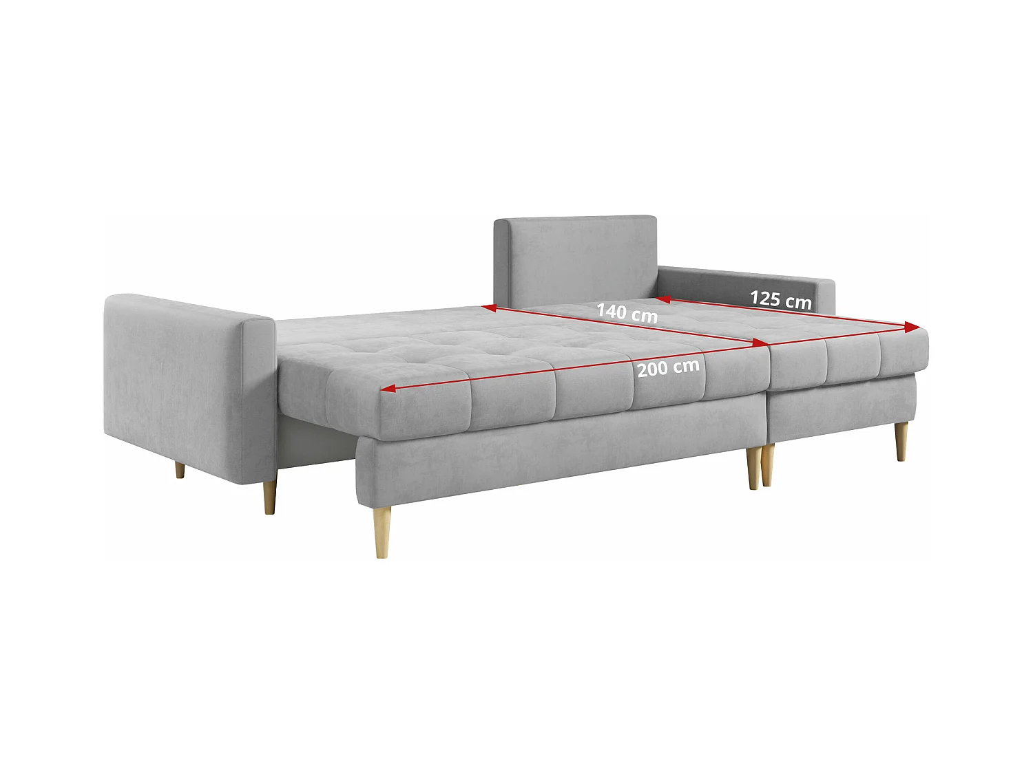 Ecksofa ASTRA - skandinavisch L-förmige Ecke, schlaffunktion - Hellgrau Velvet
