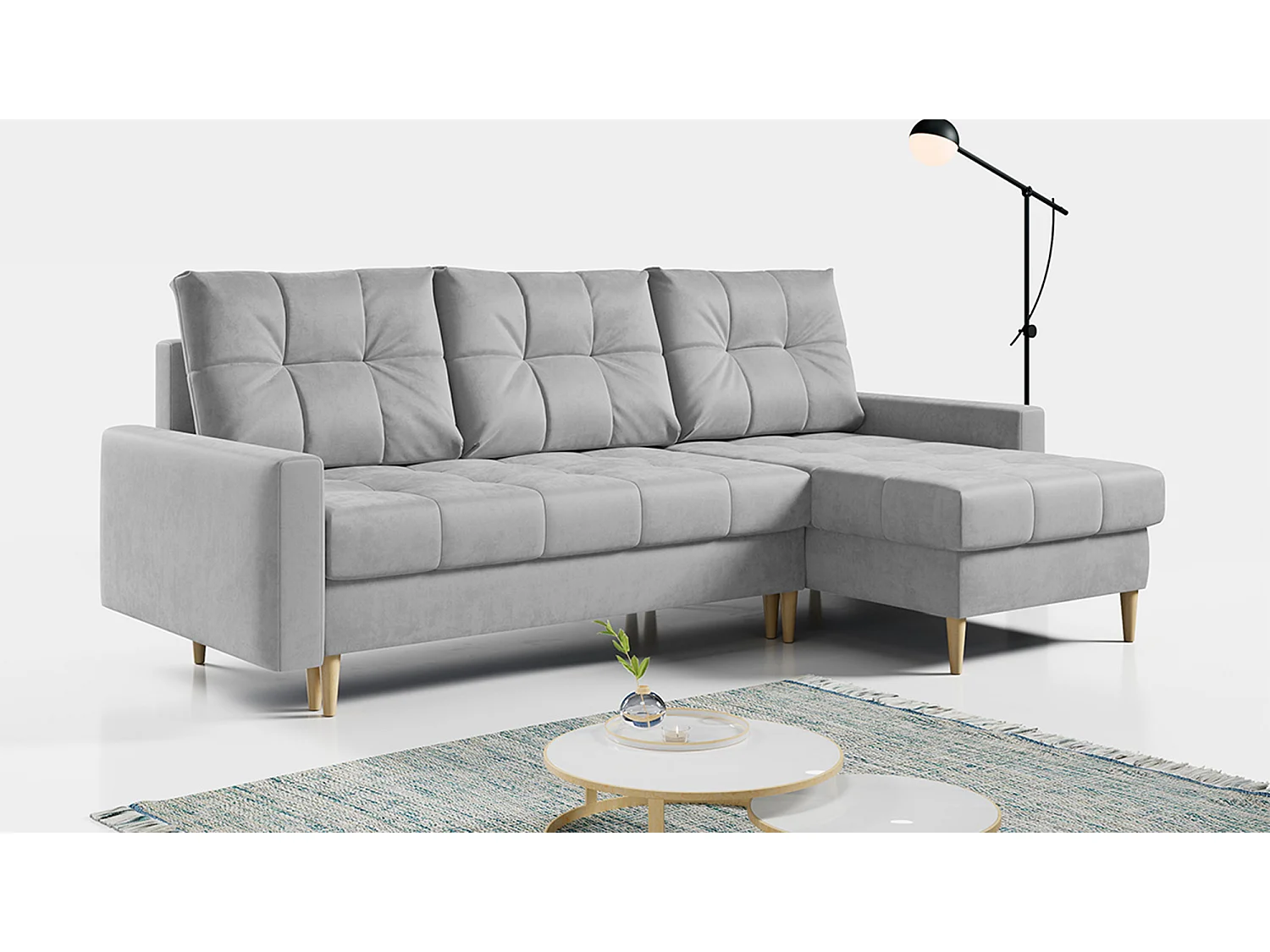 Ecksofa ASTRA - skandinavisch L-förmige Ecke, schlaffunktion - Hellgrau Velvet