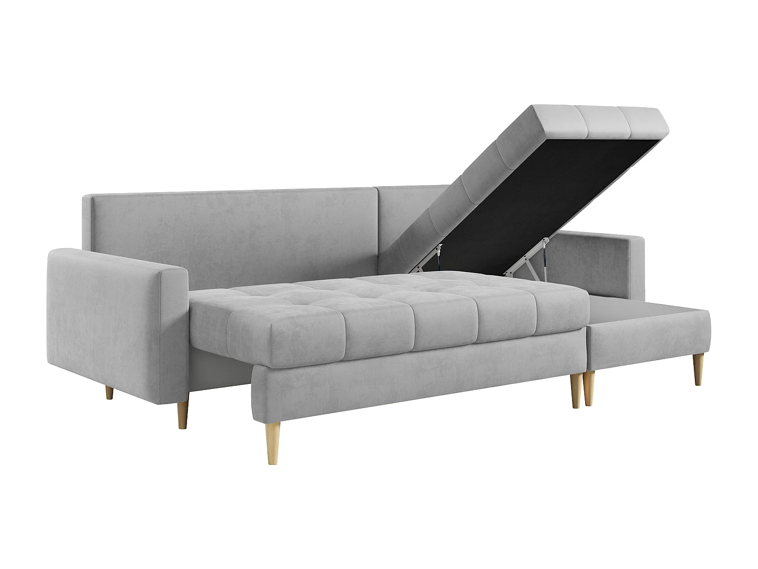 Ecksofa ASTRA - skandinavisch L-förmige Ecke, schlaffunktion - Hellgrau Velvet