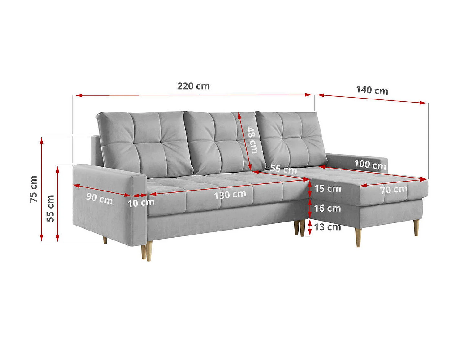 Ecksofa ASTRA - skandinavisch L-förmige Ecke, schlaffunktion - Hellgrau Velvet