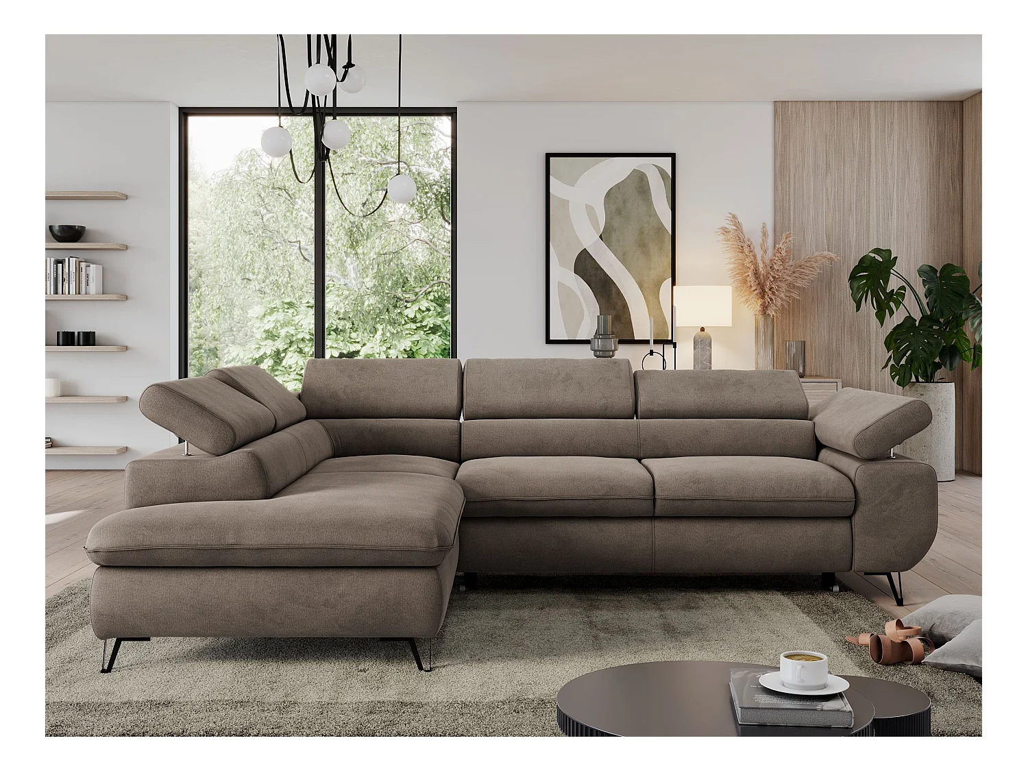 Ecksofa PEDRO - L-Form mit Schlaffunktion 200x125 cm, verstellbaren Kopfstützen - Braun Velvet - Ecke Links