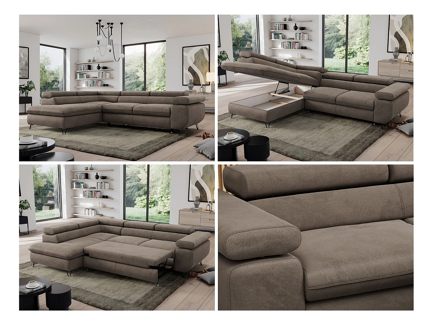Ecksofa PEDRO - L-Form mit Schlaffunktion 200x125 cm, verstellbaren Kopfstützen - Braun Velvet - Ecke Links