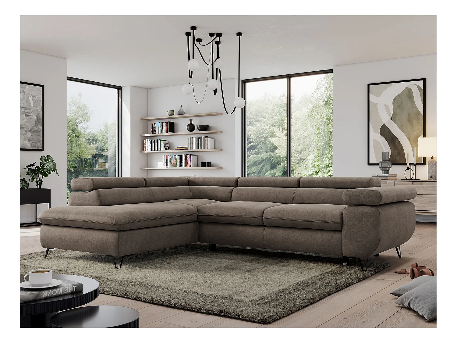 Ecksofa PEDRO - L-Form mit Schlaffunktion 200x125 cm, verstellbaren Kopfstützen - Braun Velvet - Ecke Links