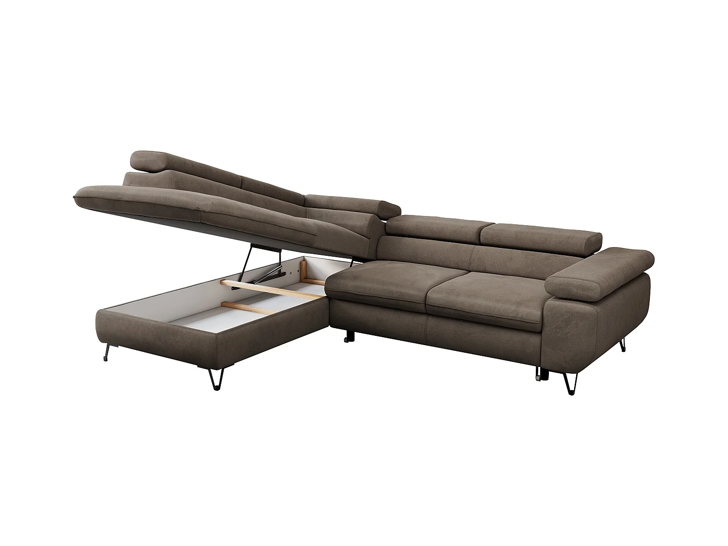 Ecksofa PEDRO - L-Form mit Schlaffunktion 200x125 cm, verstellbaren Kopfstützen - Braun Velvet - Ecke Links