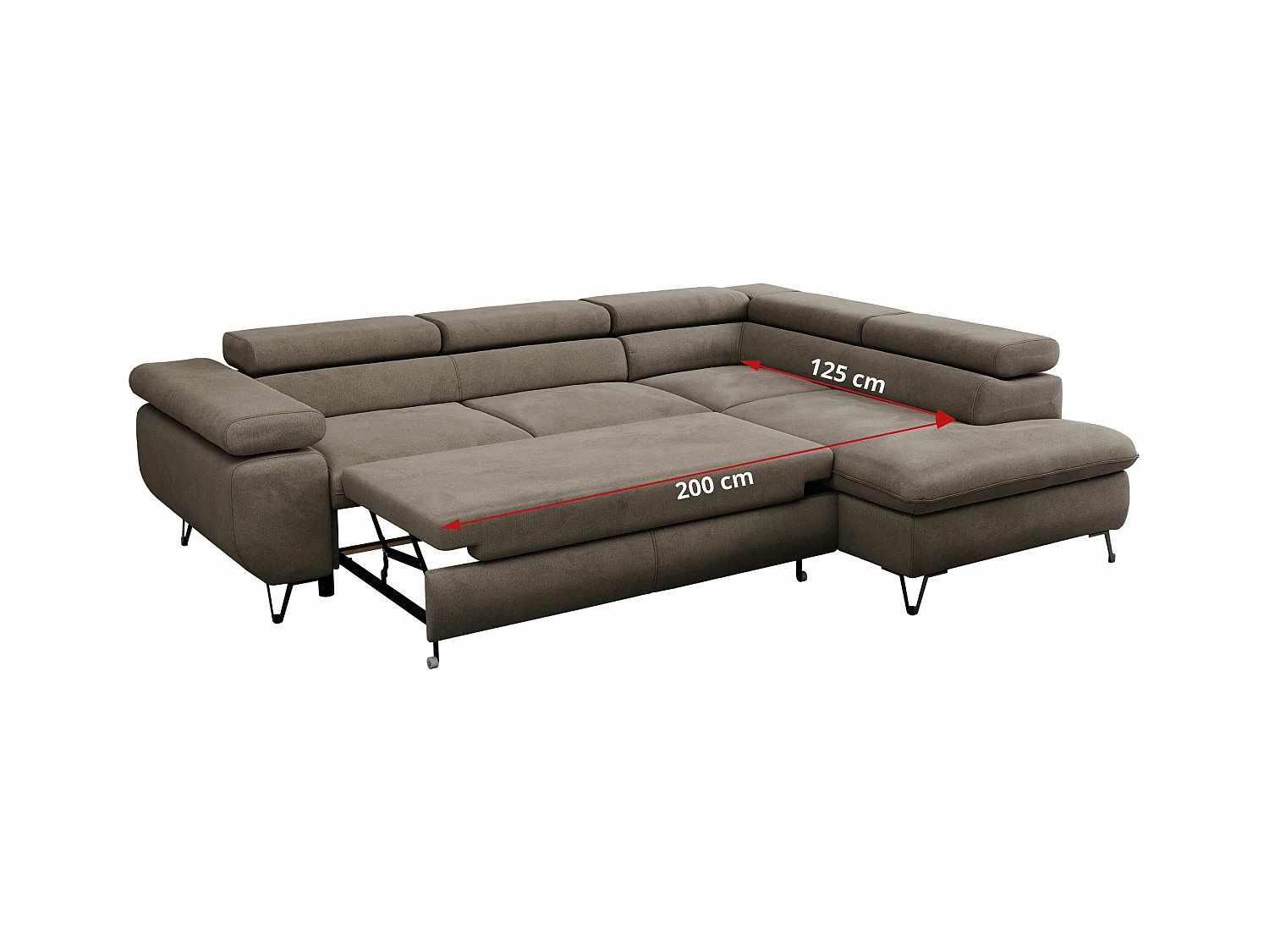 Ecksofa PEDRO - L-Form mit Schlaffunktion 200x125 cm, verstellbaren Kopfstützen - Braun Velvet - Ecke Links