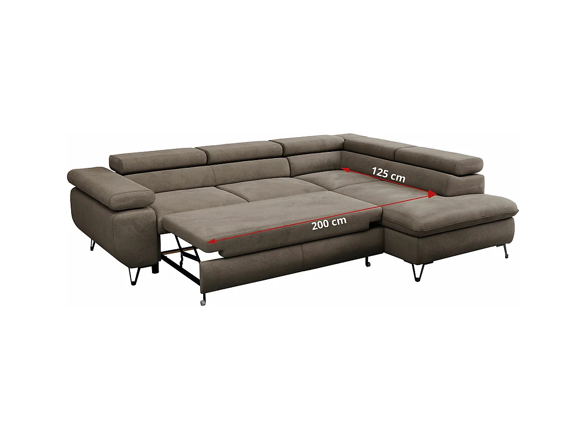 Ecksofa PEDRO - L-Form mit Schlaffunktion 200x125 cm, verstellbaren Kopfstützen - Braun Velvet - Ecke Links