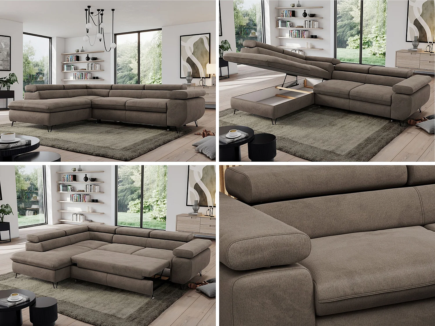Ecksofa PEDRO - L-Form mit Schlaffunktion 200x125 cm, verstellbaren Kopfstützen - Braun Velvet - Ecke Links
