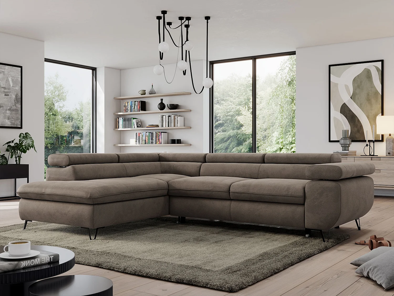 Ecksofa PEDRO - L-Form mit Schlaffunktion 200x125 cm, verstellbaren Kopfstützen - Braun Velvet - Ecke Links