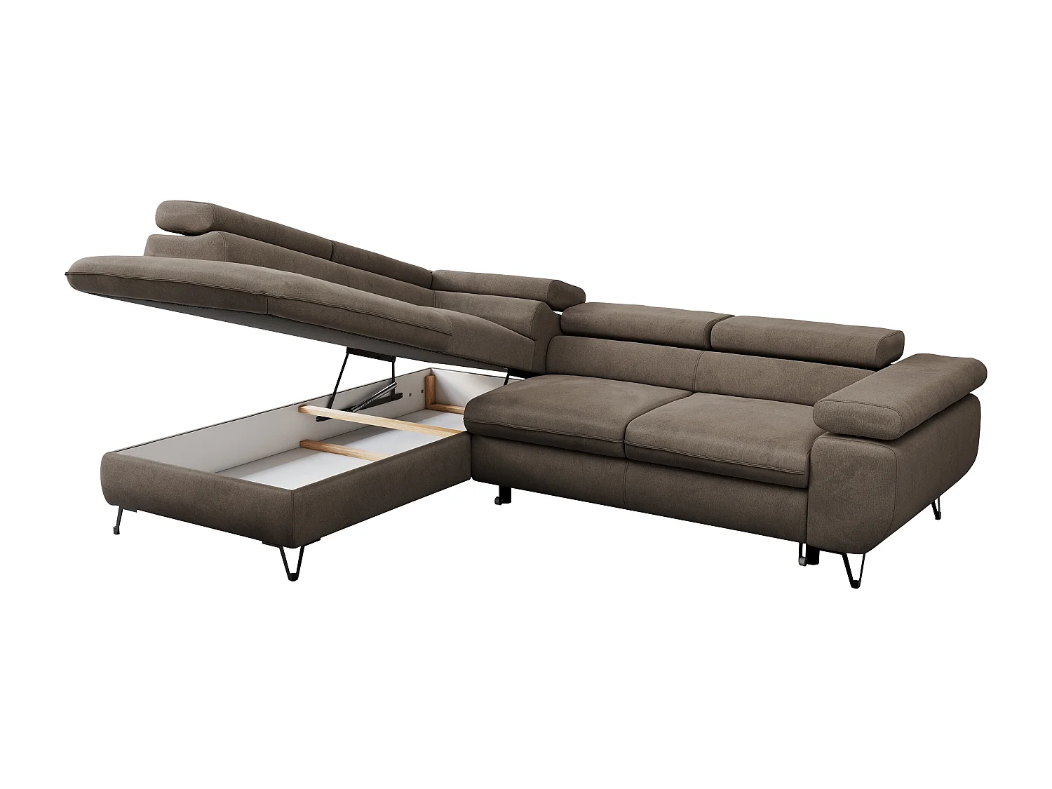 Ecksofa PEDRO - L-Form mit Schlaffunktion 200x125 cm, verstellbaren Kopfstützen - Braun Velvet - Ecke Links