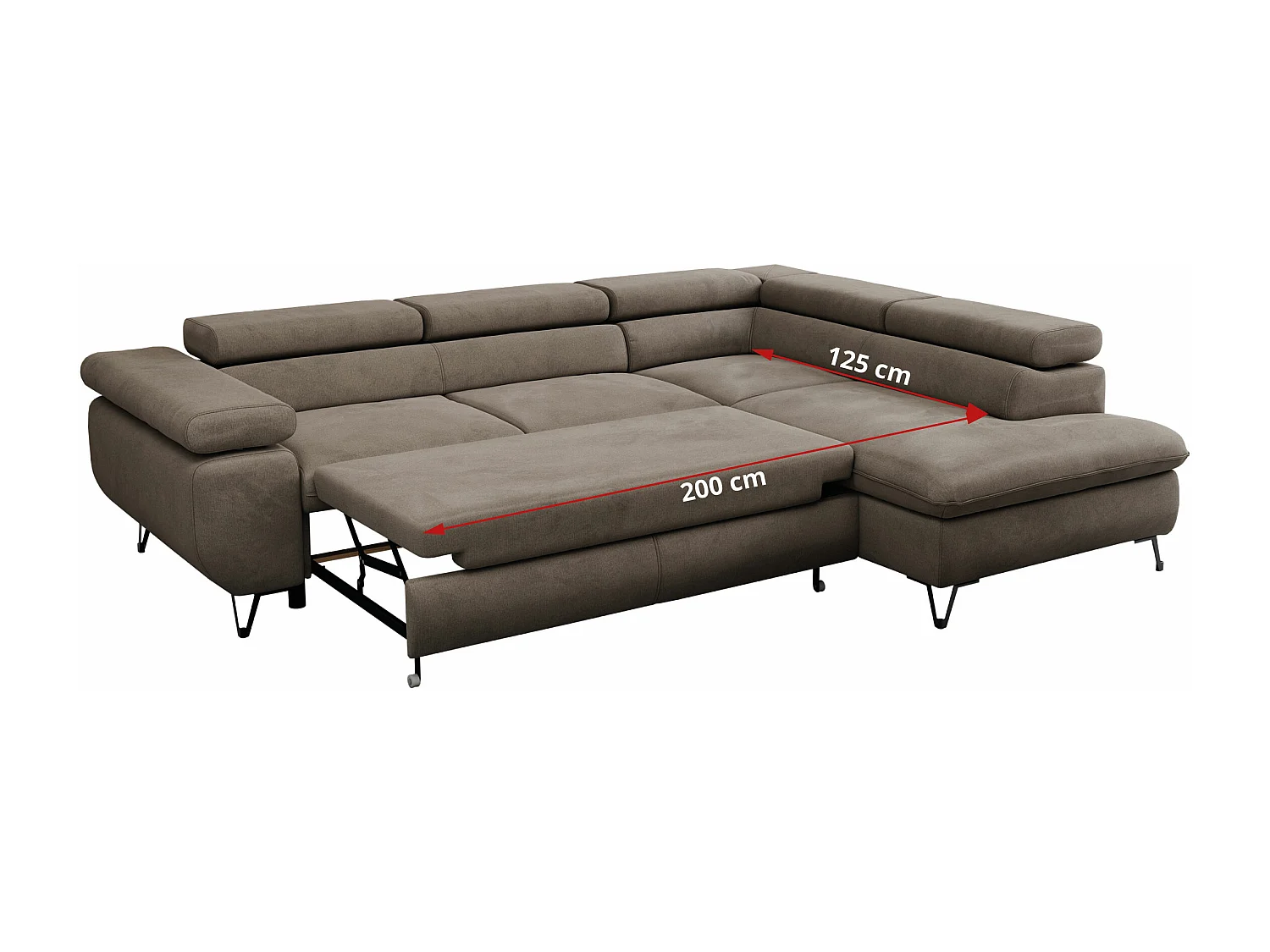Ecksofa PEDRO - L-Form mit Schlaffunktion 200x125 cm, verstellbaren Kopfstützen - Braun Velvet - Ecke Links