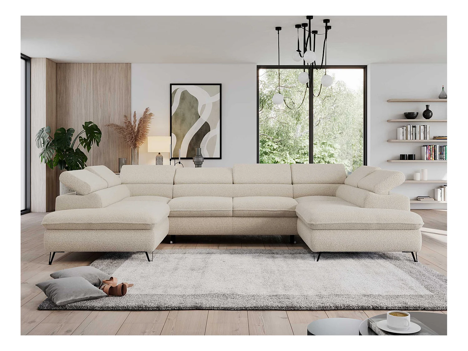 Ecksofa PEDRO U - XXL U-förmige Ecke, schlaffunktion und Bettkästen - Beige Boucle