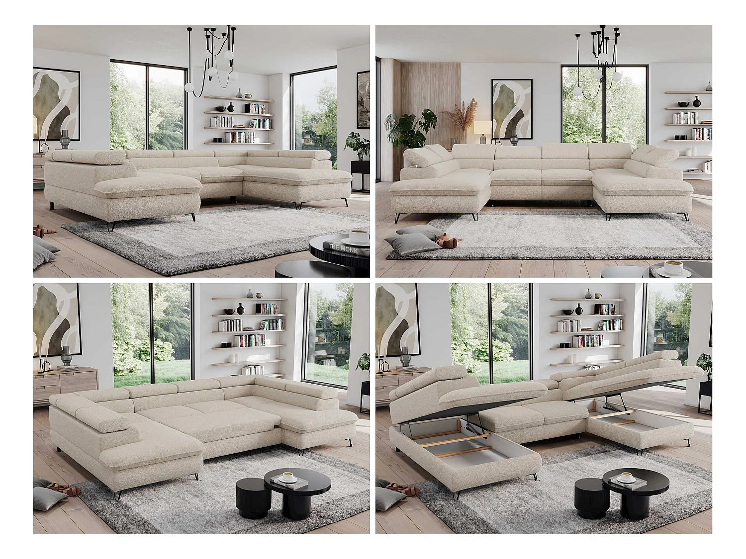 Ecksofa PEDRO U - XXL U-förmige Ecke, schlaffunktion und Bettkästen - Beige Boucle