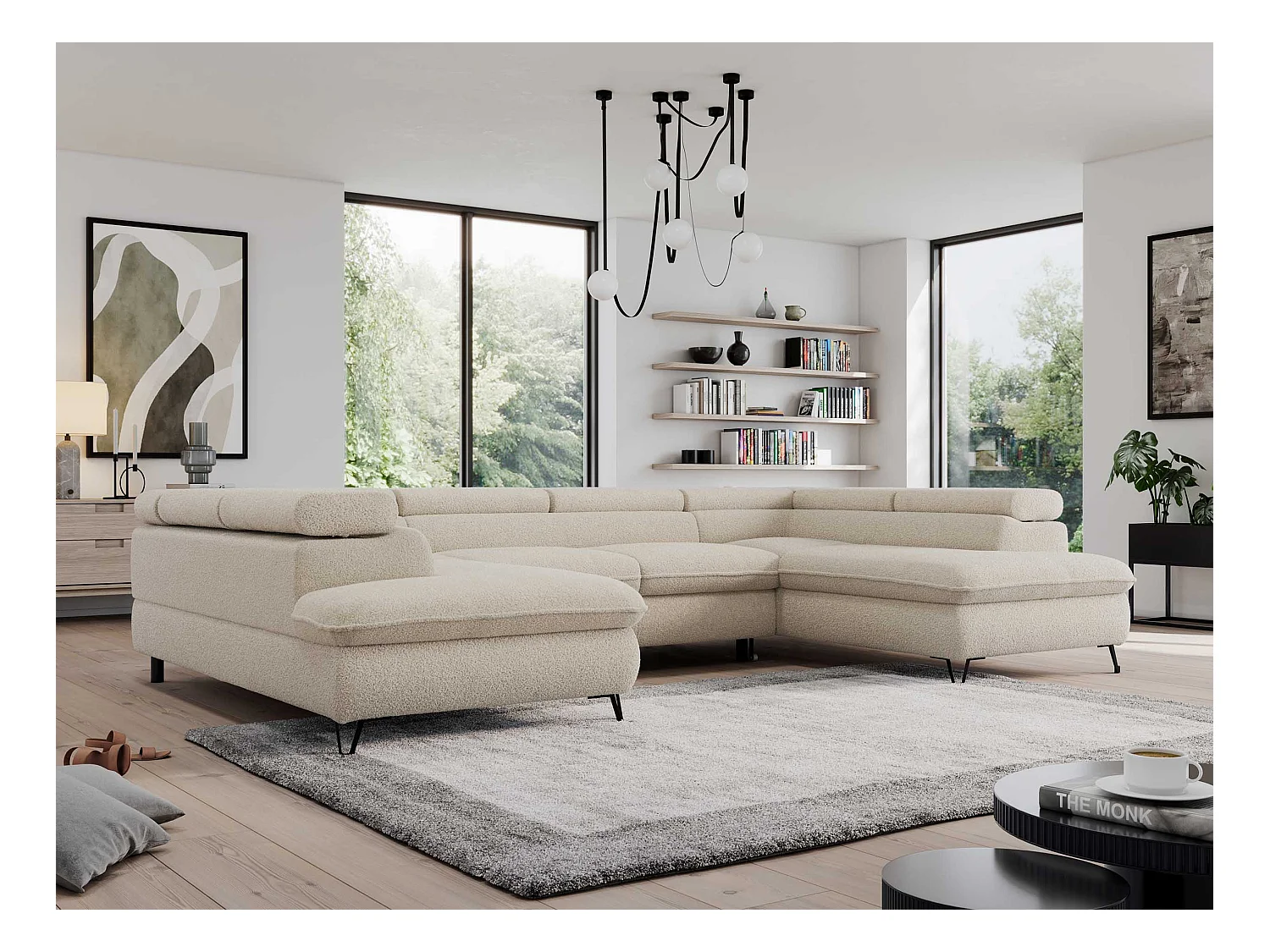 Ecksofa PEDRO U - XXL U-förmige Ecke, schlaffunktion und Bettkästen - Beige Boucle