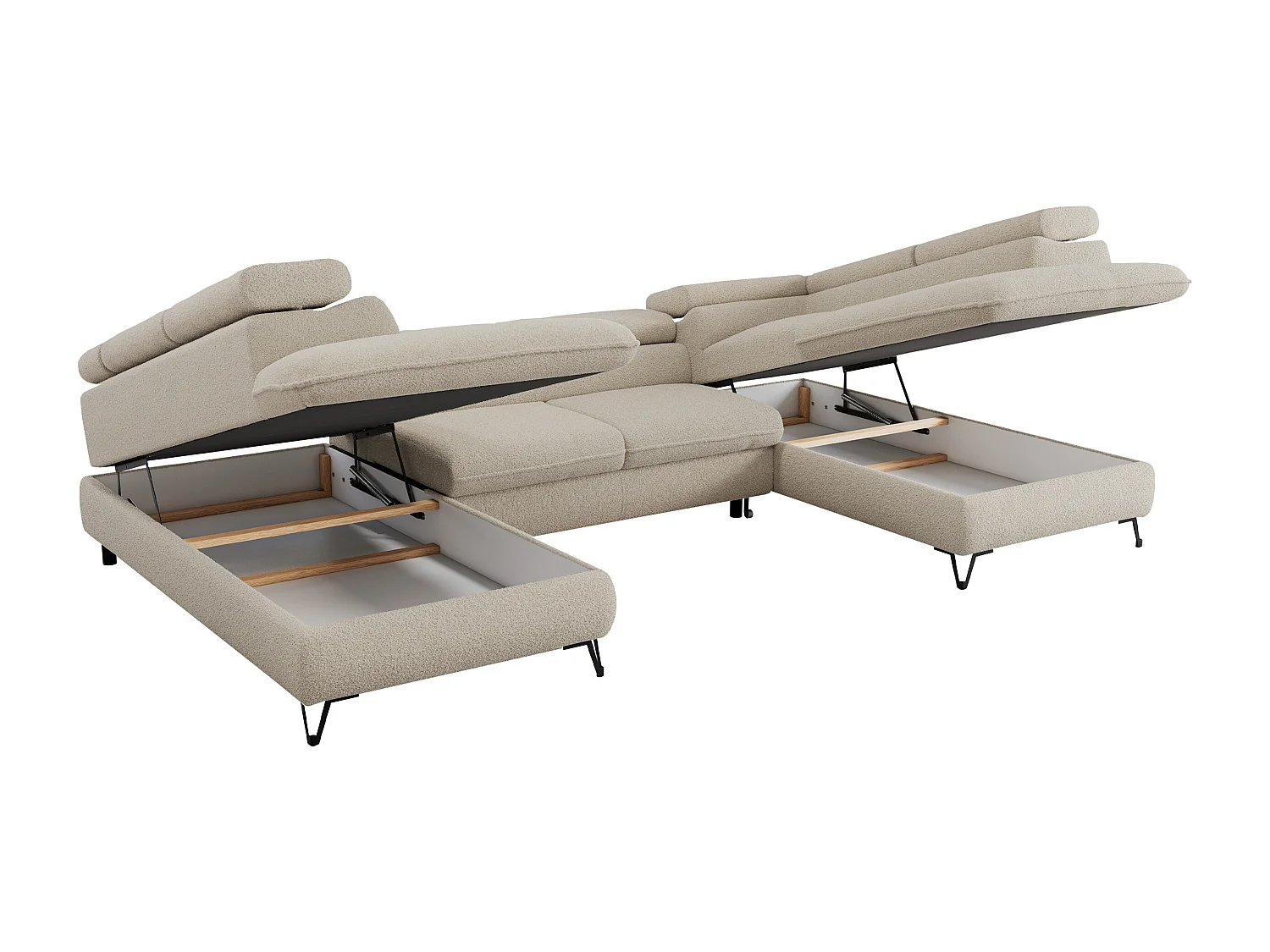 Ecksofa PEDRO U - XXL U-förmige Ecke, schlaffunktion und Bettkästen - Beige Boucle