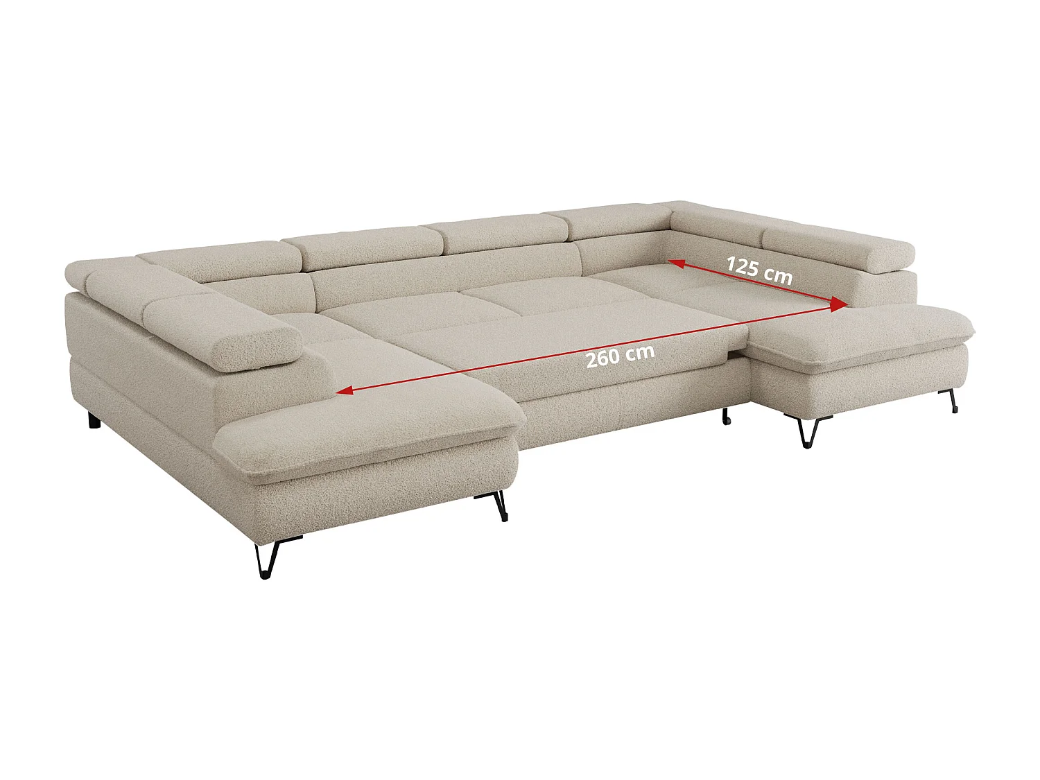 Ecksofa PEDRO U - XXL U-förmige Ecke, schlaffunktion und Bettkästen - Beige Boucle