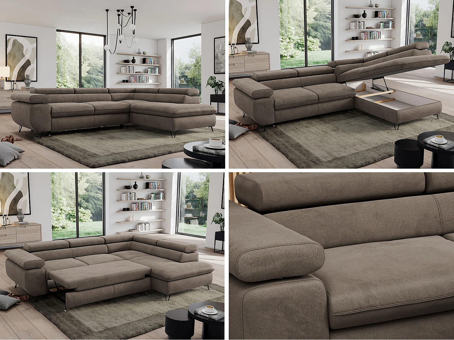 Ecksofa PEDRO - L-Form mit Schlaffunktion 200x125 cm, verstellbaren Kopfstützen - Braun Velvet - Ecke Rechts