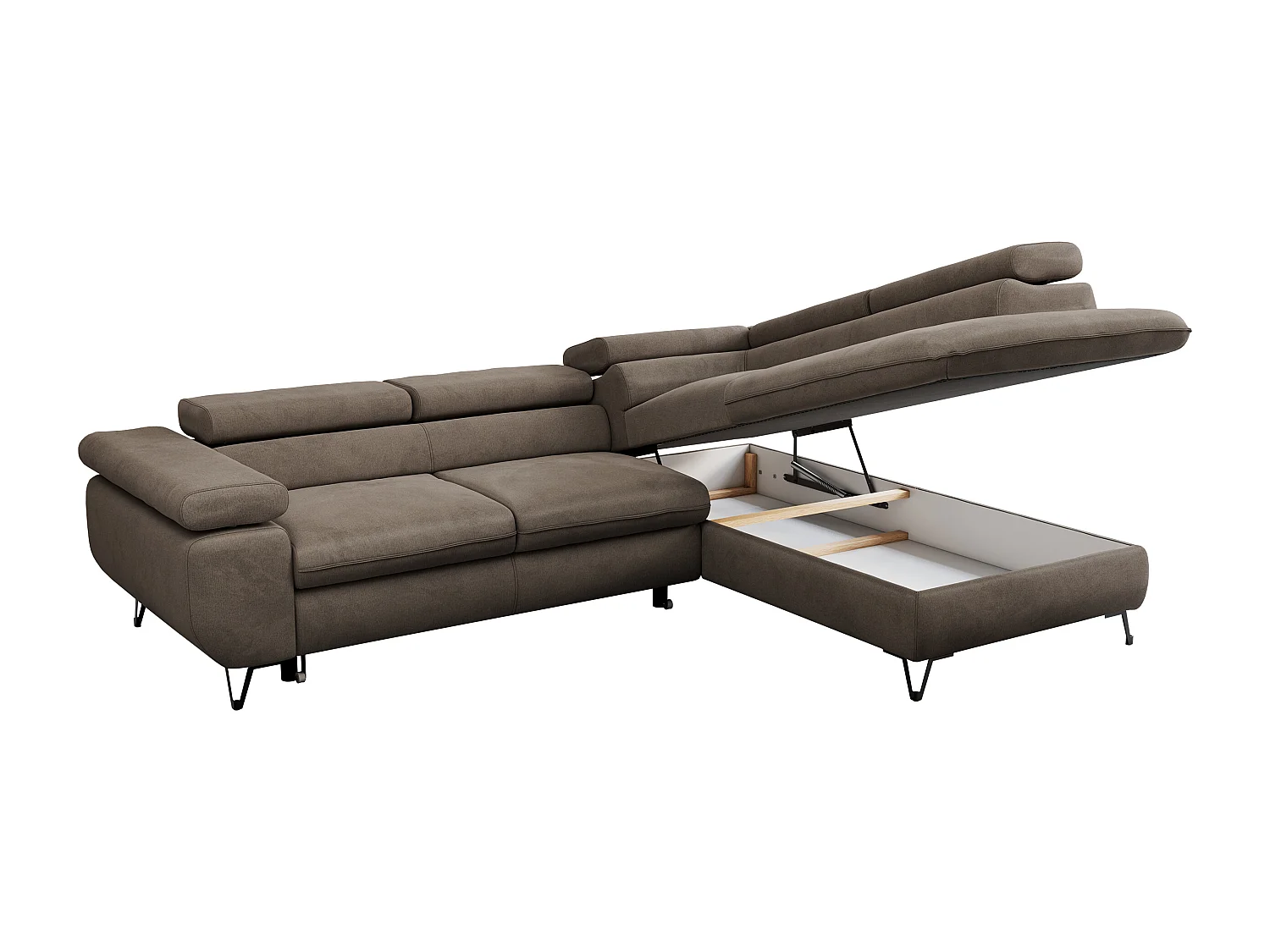 Ecksofa PEDRO - L-Form mit Schlaffunktion 200x125 cm, verstellbaren Kopfstützen - Braun Velvet - Ecke Rechts