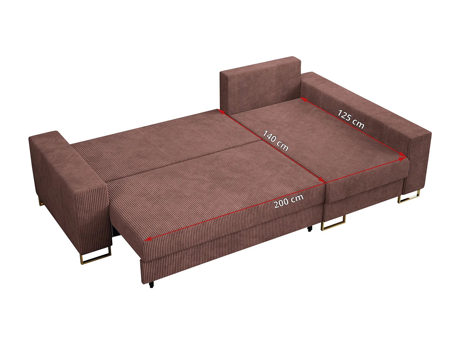 Ecksofa DORIAN - schlaffunktion und Bettkasten, lose Kissen - Braun Cord