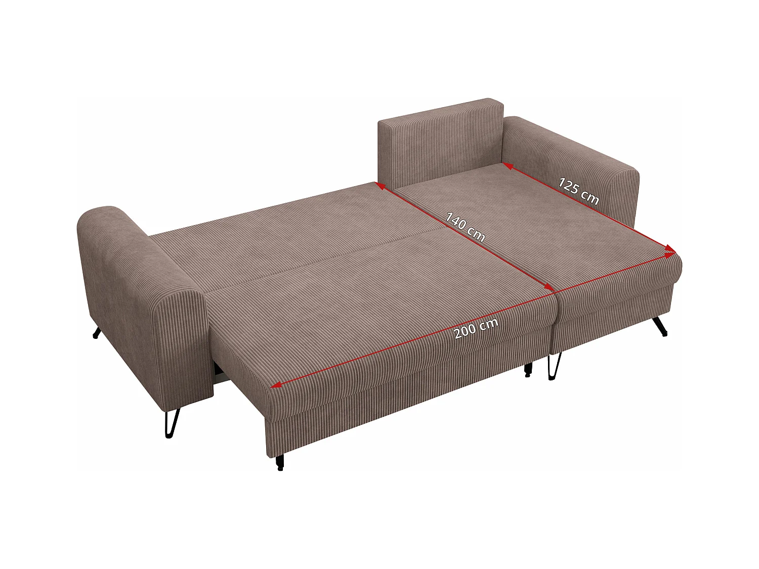 Ecksofa HUGO - L-Form mit Schlaffunktion, lose Kissen - Rosa Cord