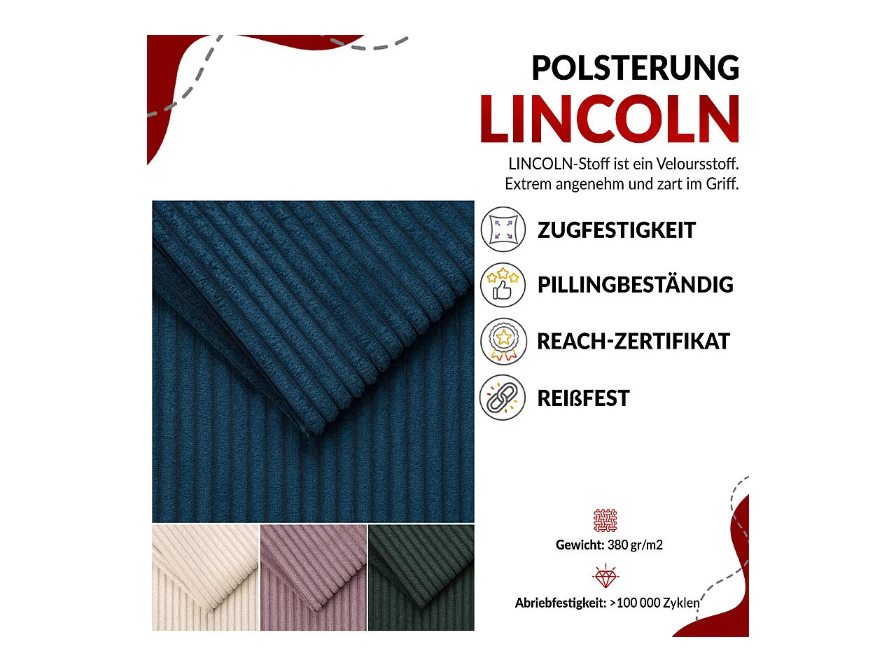 Ecksofa HUGO - L-Form mit Schlaffunktion, lose Kissen - Rosa Cord