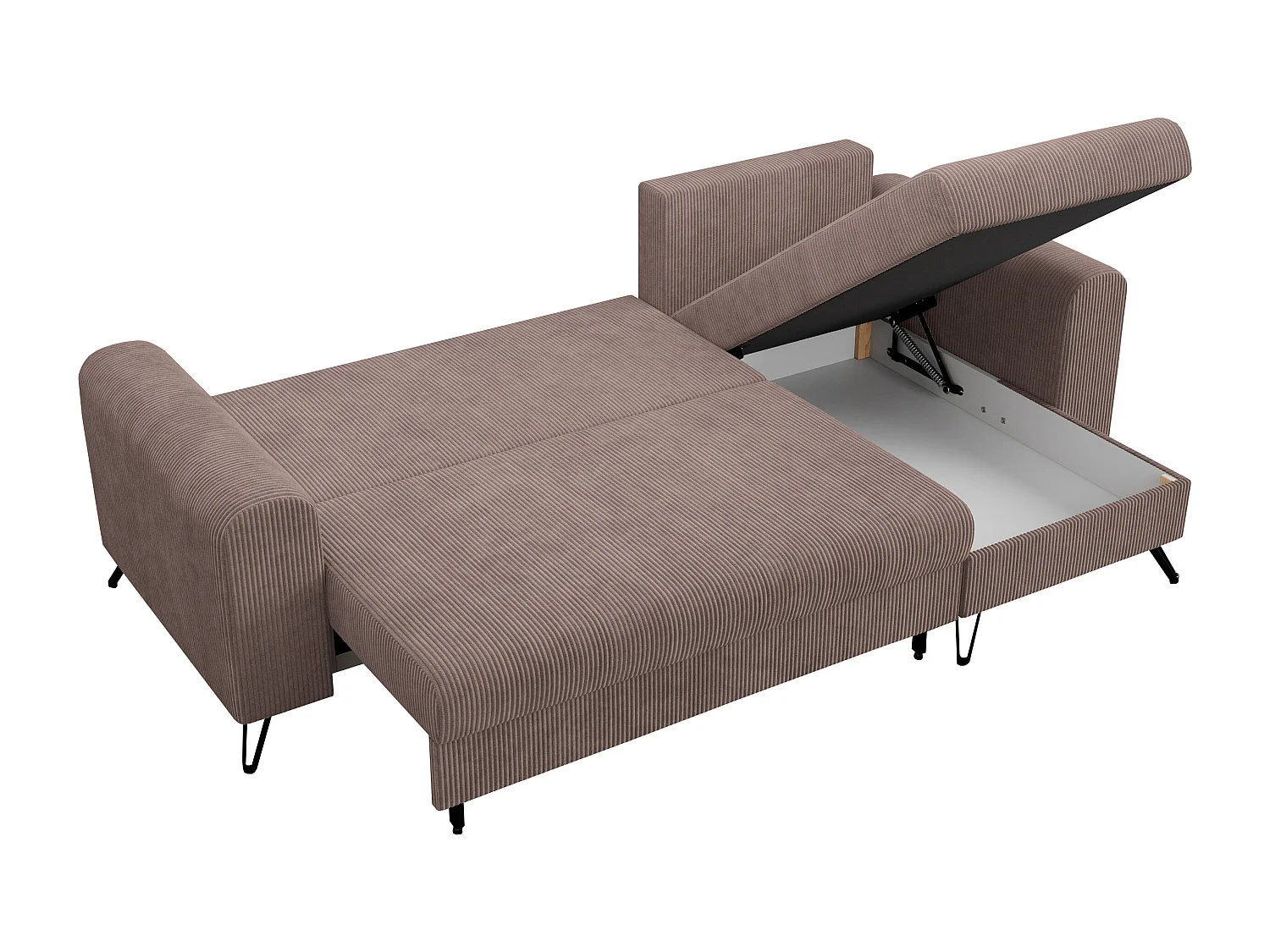 Ecksofa HUGO - L-Form mit Schlaffunktion, lose Kissen - Rosa Cord